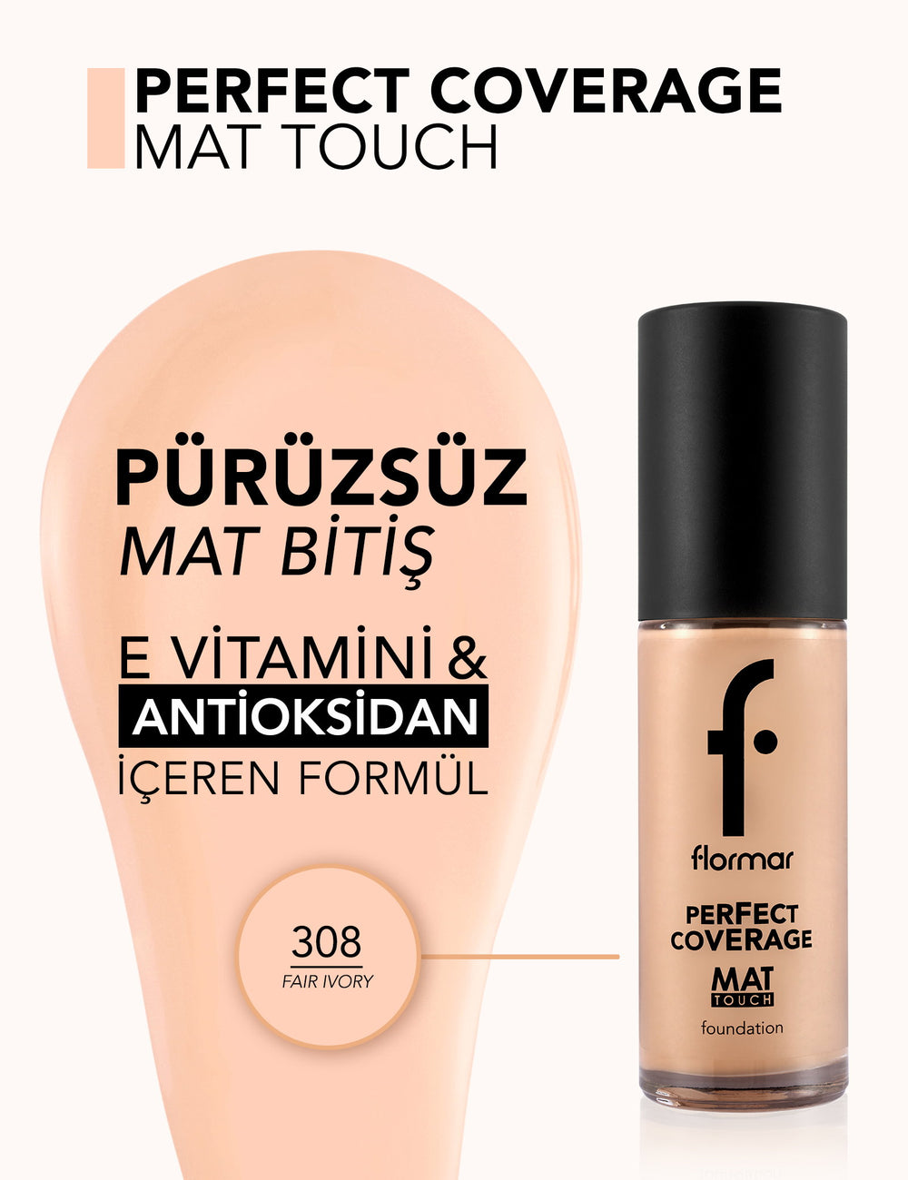Flormar Mat Touch High Pigment Matte Foundation with Vitamin E 30ml