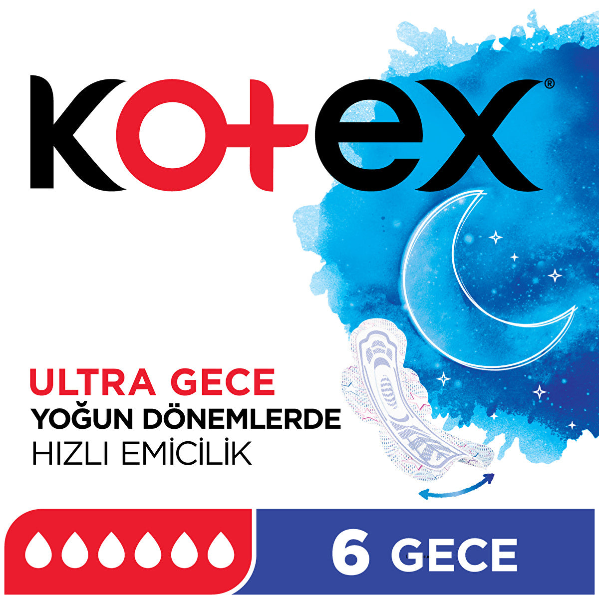 Kotex Ultra Night Pads - 6 Count | Soft & Absorbent