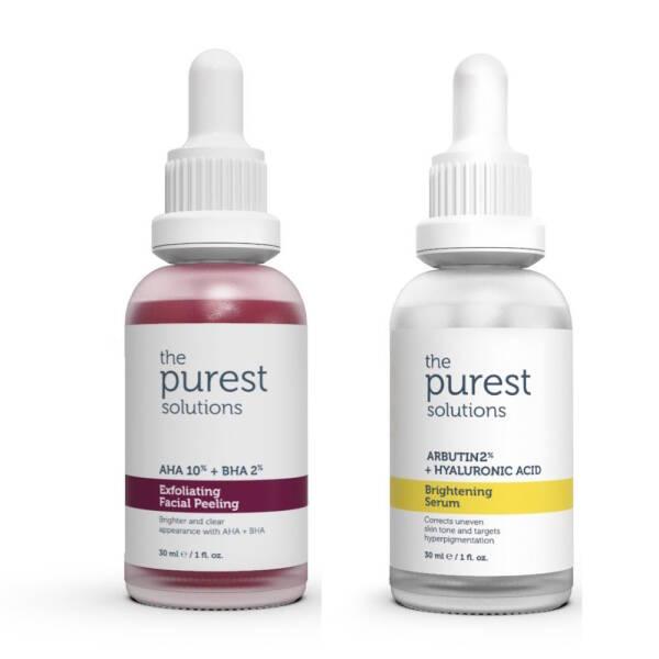 The Purest Solutions Skin Care Set - Brightening Serum & Facial Peeling for Hyperpigmentation with AHA BHA and - Face Serum