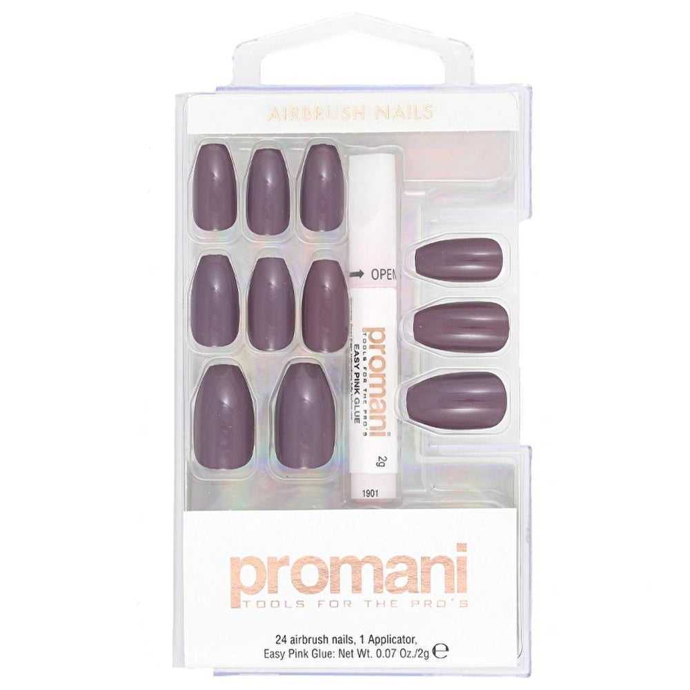 Promani Plum False Nail Kit with Glue 24 pcs