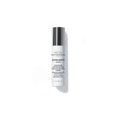 Institut Esthederm Esthe-White Targeted Dark Spots Concentrate 9 ml, Close-up of dark spots concentrate serum, Application of dark spots serum on skin Institut Esthederm Esthe-White Targeted Dark Spots Concentrate | 9 ml Institut Esthederm Dark Spots Concentrate - 9 ml dark-spots, skin-brightening, serum, esthederm, skincare, targeted-treatment, uneven-skin-tone, beauty, cosmetic, ai-generated