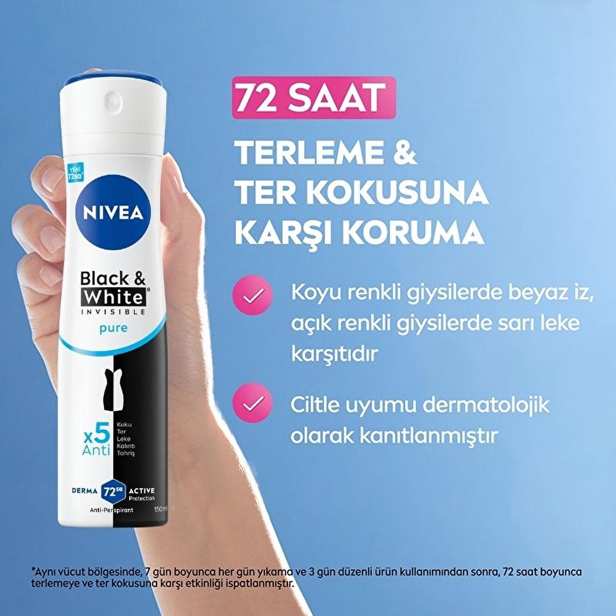 nivea black & white invisible pure deodorant spray 150 ml, nivea deodorant for women spray NIVEA Black & White Invisible Pure Spray Deodorant for Women - 72-Hour Protection | 150 ml NIVEA Black & White Invisible Pure Deodorant 150 ml nivea, deodorant, women, anti-perspirant, black & white, invisible, personal-care, body-care, freshness, ai-generated