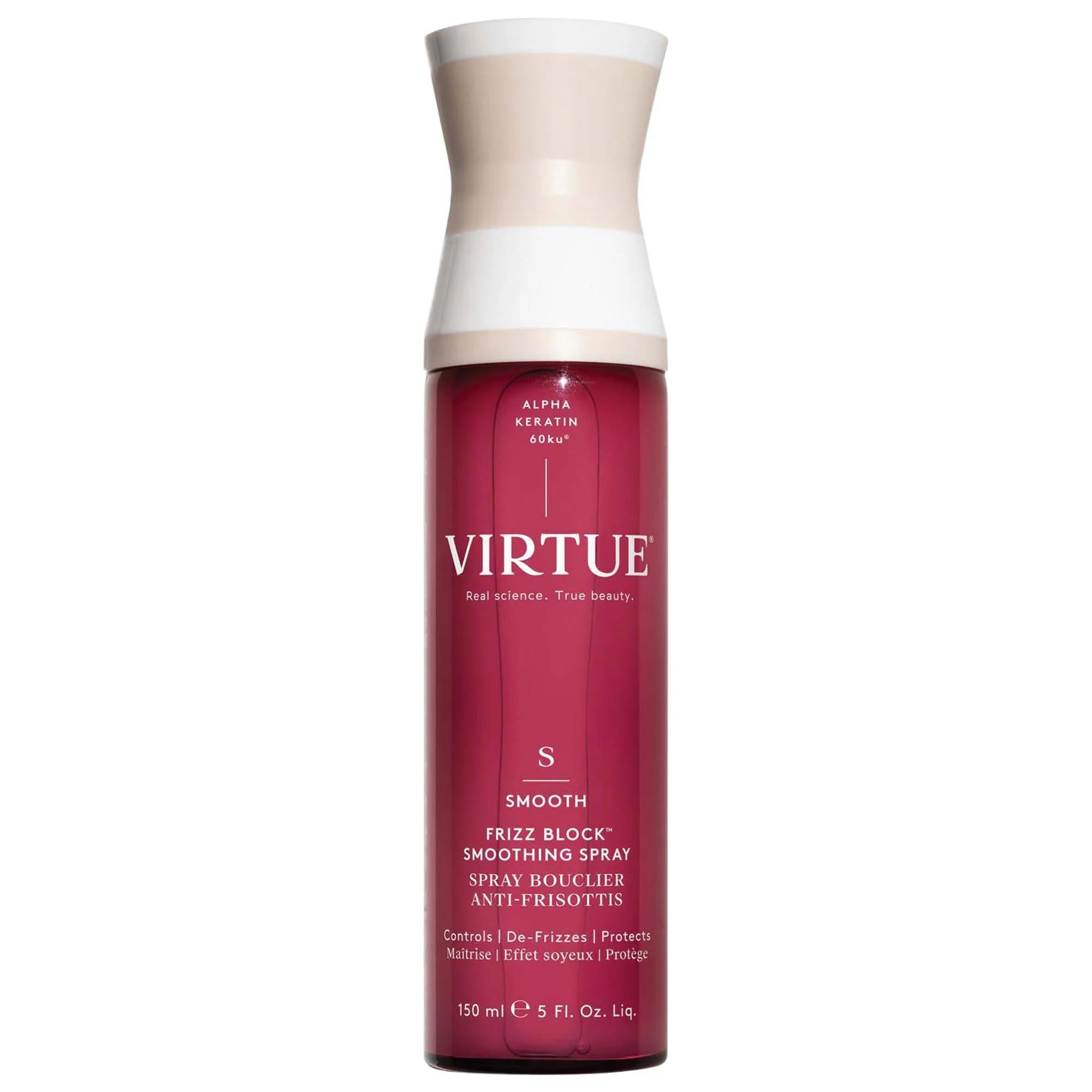 Virtue Frizz Block Humidity Proof Hair Smoothing Spray: 72 Hour Frizz Control, Heat & UV Protection Virtue Frizz Control Hair Spray - Heat & UV Protection frizz control hair spray, humidity proof hair spray, heat protectant spray, UV protection hair spray, vegan hair spray, cruelty-free hair spray, hair smoothing spray, anti frizz spray for thick hair, hair spray for color treated hair, 72 hour frizz control, hair spray, smoothing spray, heat protection, UV protection, vegan, cruelty-free, anti-frizz, thick