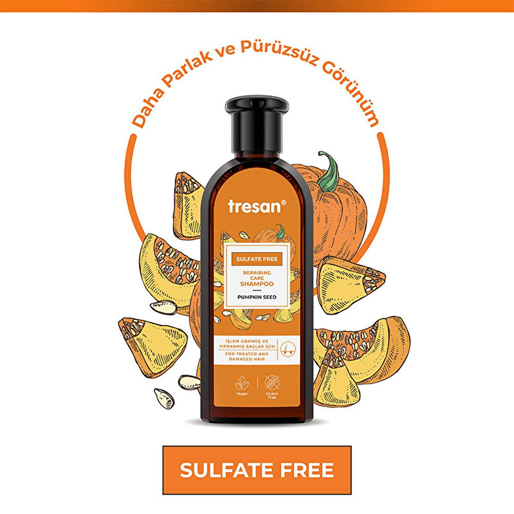 Tresan Sulfate-Free Repair Shampoo with Pumpkin Seed Oil - Gentle, Nourishing, and Natural Hair Care for Damaged - Shampoo