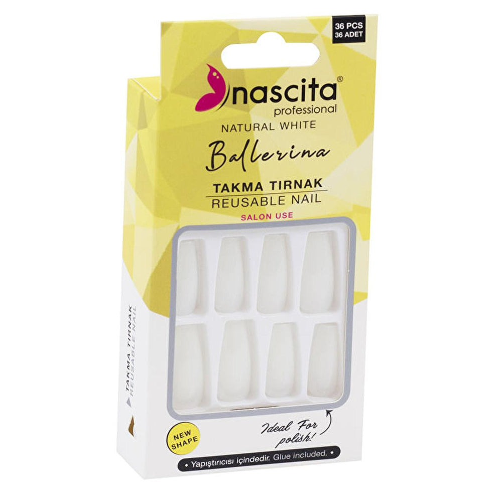 Nascita 36-Piece Ballerina Artificial Nails - Reusable Temporary Nail Solution Kit - Hair Accessories