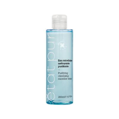 etat pur cleansing water 200ml bottle, Etat Pur cleansing water in use on a cotton pad Etat Pur Cleansing Water - Gentle Makeup Remover | 200ml Etat Pur Cleansing Water - Gentle Makeup Remover | 200ml etat-pur, cleansing-water, makeup-remover, alcohol-free, skincare, gentle-cleanser, hydrating, daily-use, ai-generated, refreshing