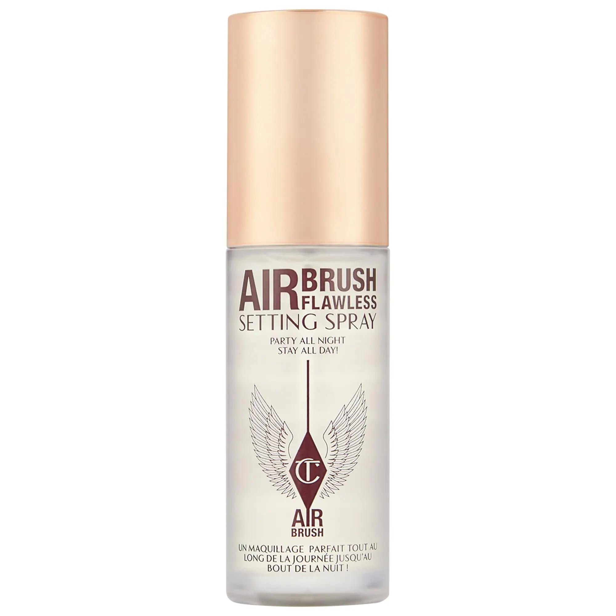 Charlotte Tilbury Mini Airbrush Flawless Setting Spray: 16-Hour Hold, Alcohol & Oil-Free, Hydrating, Pore-Blurring - Vegan & Cruelty-Free Charlotte Tilbury Setting Spray: 16H Hold & Hydrating setting spray, makeup setting spray, alcohol free setting spray, oil free setting spray, long lasting setting spray, vegan setting spray, cruelty free setting spray, pore blurring setting spray, hydrating setting spray, makeup finishing spray, makeup, cosmetics, mini size, alcohol-free, oil-free, long-lasting, vegan, c