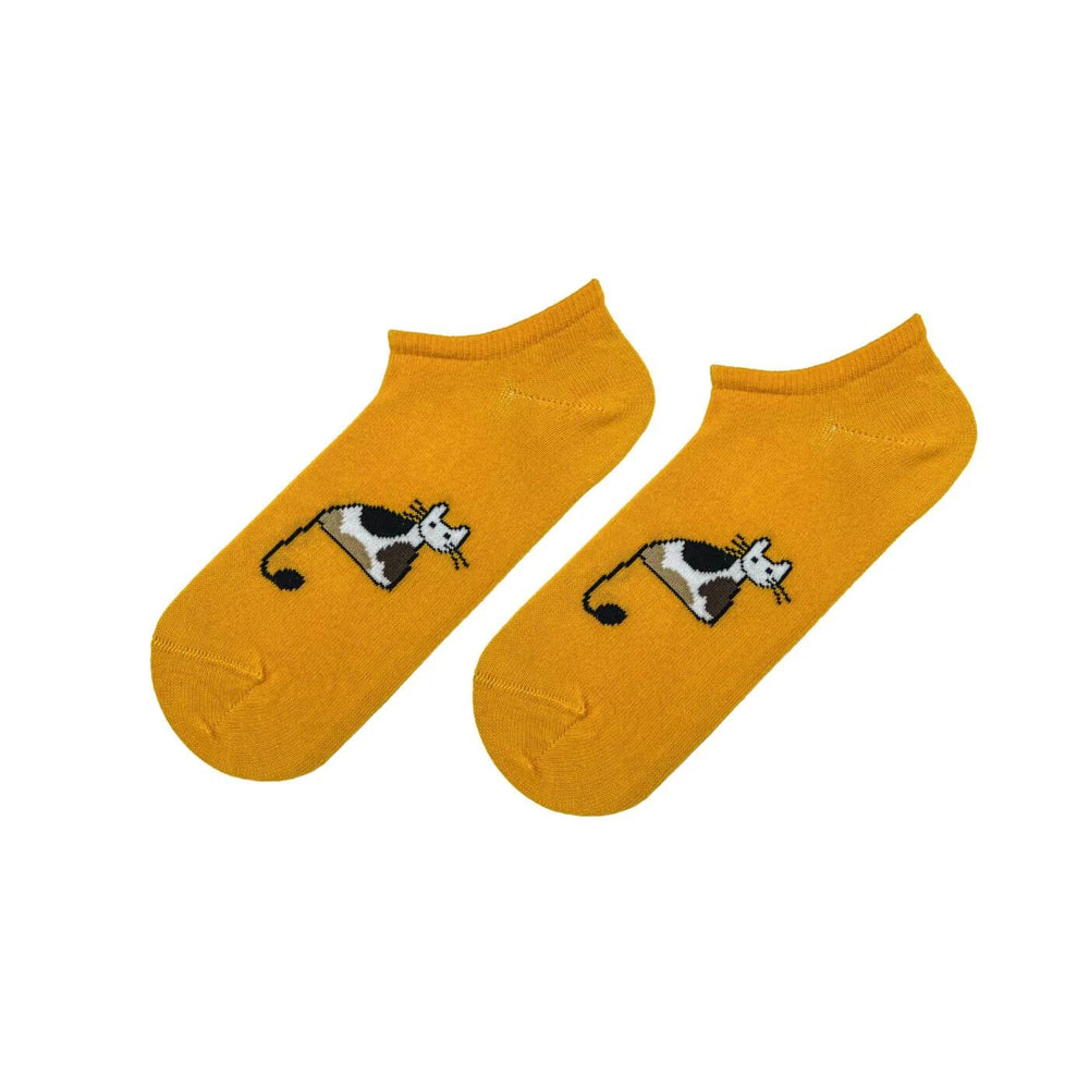 Carnaval Socks Yellow Cat Pattern Low Cut Ankle Sock 1 Pair
