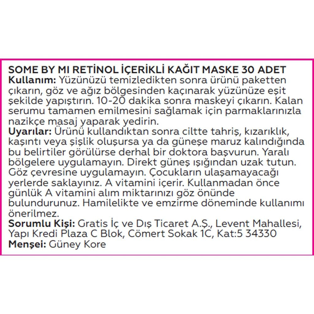Some By Mi Retinol Intense Daily Mask for Smooth Skin 30 Sheets