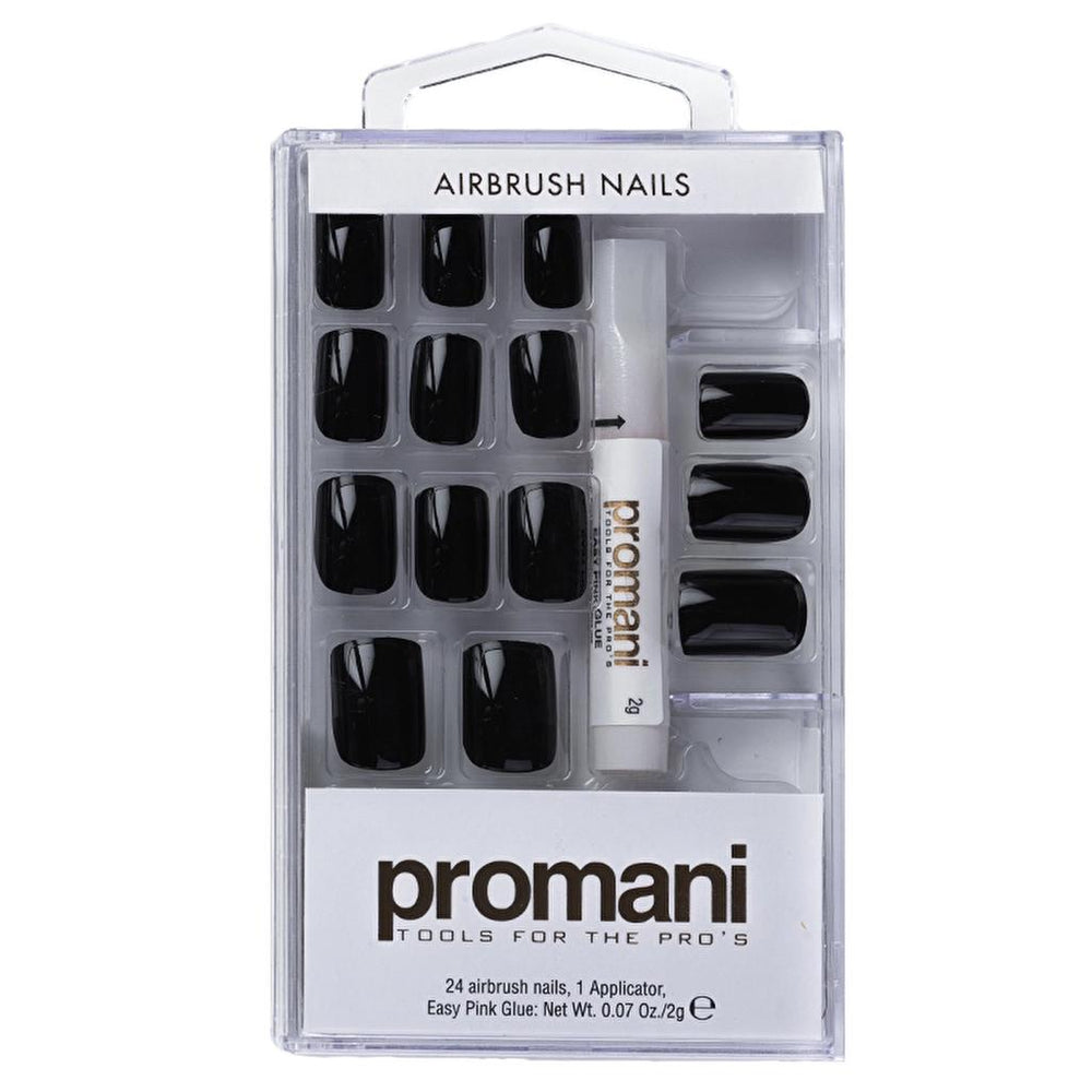 Promani Black False Nail Kit with Glue 24 Count