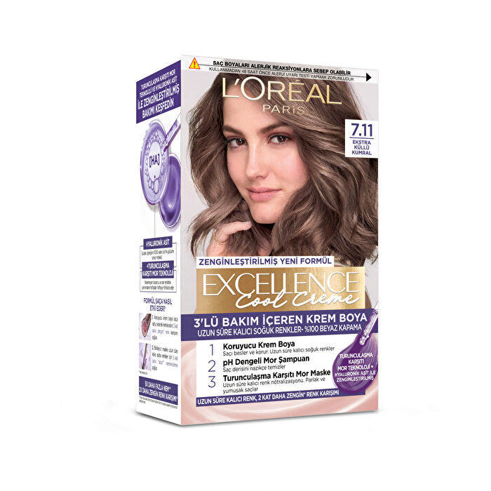 L'Oreal Paris Excellence Cool Creme Hair Color 7.11 - Extra Ash Brown | 100% Gray Coverage - Hair Dye