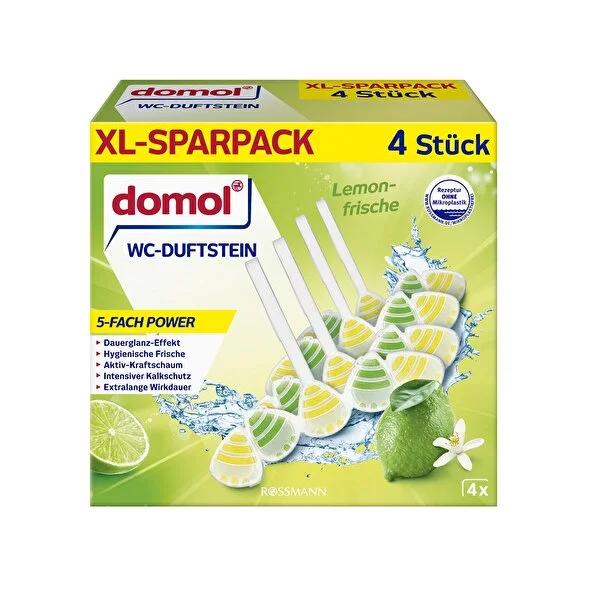 Domol Lemon Scented Toilet Block - 4x55g - Powerful Toilet Bowl Freshener & Cleaner Domol Lemon Toilet Block - Fresh & Clean Toilet Bowl Toilet block, Lemon scented toilet cleaner, Limescale prevention, Toilet bowl freshener, Domol WC Kokusu Blok Limon, Bathroom hygiene, Toilet cleaning, Freshness, Hygiene, Cleaning products, Household cleaners, Lemon scented, 4x55g, 5 times power, Long-lasting freshness