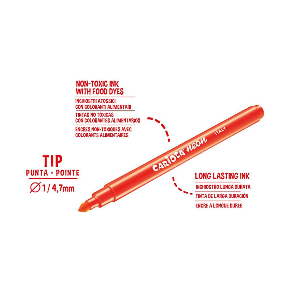 Carioca Washable Neon Marker Pens - 8-Pack, Vibrant Fluorescent Colors for Kids and Artists - view 2