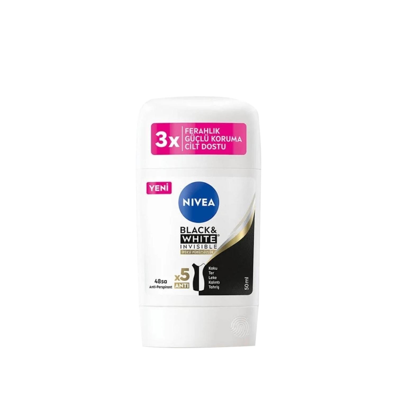 Nivea Women's Silky Smooth Deodorant Stick - 50 ml, Black&White Ipeksi Puruzsuzluk for Effective Odor Protection Nivea Women's Deodorant Stick - Silky Smooth & Long Lasting Nivea Deodorant, Women's Deodorant Stick, Silky Smooth Deodorant, Black&White Deodorant, 50 ml Deodorant, Personal Hygiene, Women's Personal Care, Deodorant for Women, Nivea Black&White, İpeksi Pürüzsüzlük Deodorant, Long Lasting Deodorant, Freshness, Smooth Underarms, Trusted Brand Deodorant