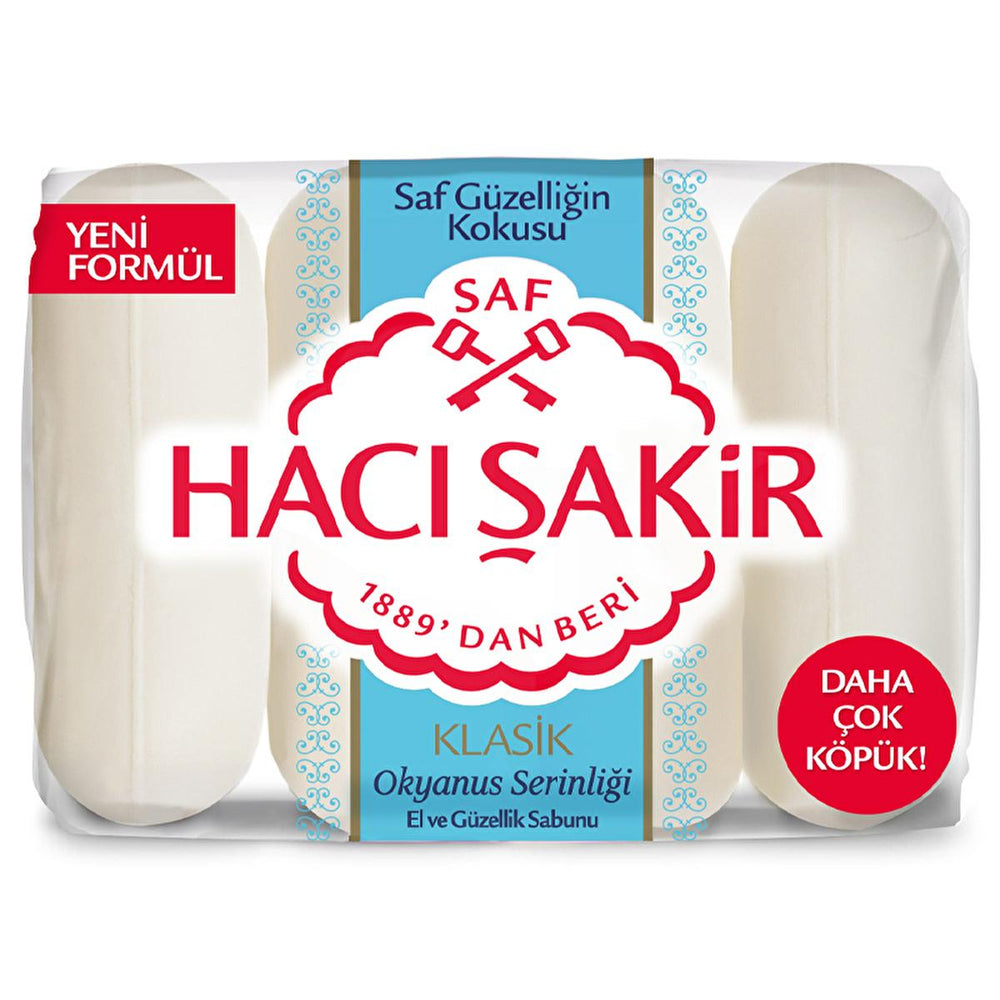Hacı Şakir Ocean Freshness Turkish Soap - Gentle Cleansing, Classic Scent, (4 x 70g) - Traditional Bath and Hand Soap Hacı Şakir Ocean Soap: Refreshing Clean - Turkish Tradition Hacı Şakir soap, Turkish soap, Ocean Freshness soap, Classic soap, Traditional soap, Scented soap, Bath soap, Hand soap, 70 gr soap, 4 pack soap, cleansing, hygiene, family soap, gentle soap, refreshing, invigorating, pure, clean, heritage, value pack, everyday soap, household essentials, bathroom, showering, personal care, skin cle