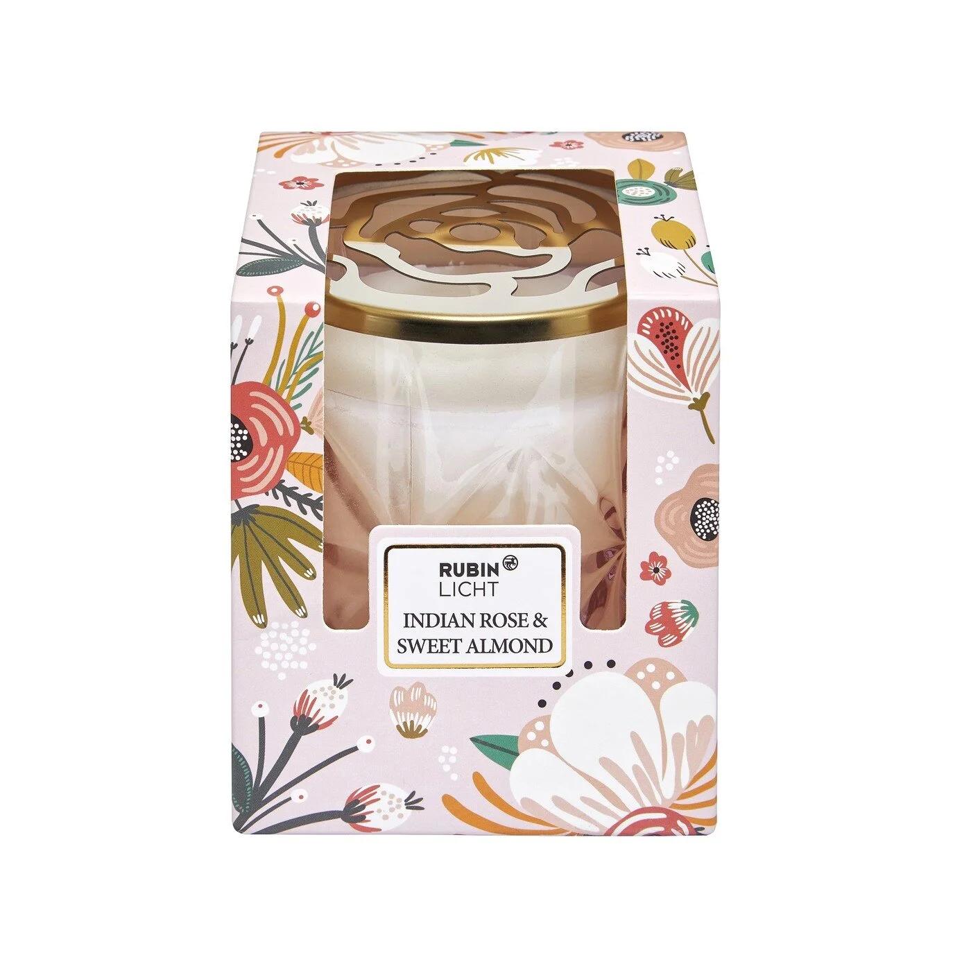 Rubinlicht Rose &amp; Sweet Almond Scented Candle with Gold Lid
