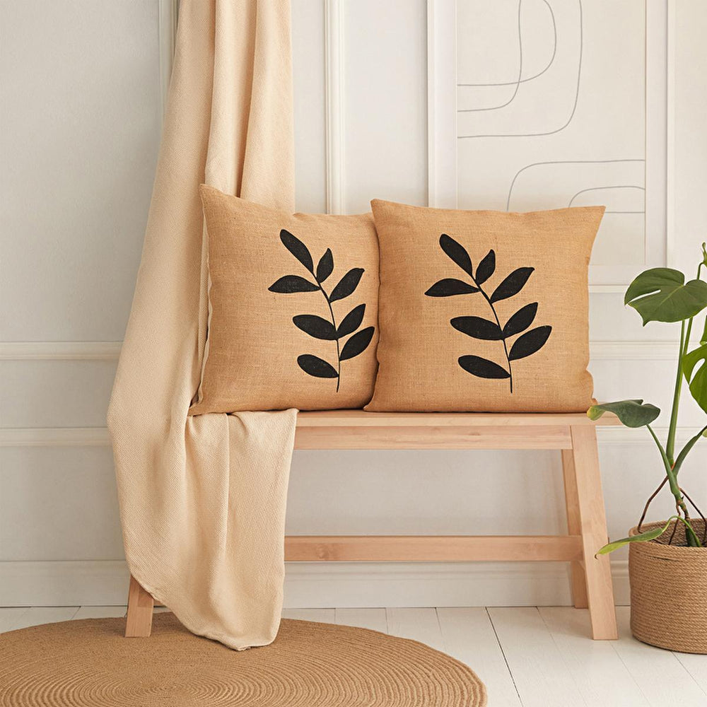 Ocean Home Jute Throw Pillow Cover Set - 2 Leaf Pattern 50x50cm - Natural Fiber, Boho, Rustic Decorative Cushion Covers Jute Pillow Cover Set - Boho Decor - Ocean Home jute pillow cover, throw pillow cover set, boho pillow cover, natural fiber pillow, organic pillow cover, decorative pillow cover, rustic pillow cover, jute cushion cover, leaf pattern pillow, 50x50 cm pillow cover, jute pillow, throw pillow, boho decor, natural fiber decor, organic decor, decorative pillows, rustic decor, jute cushion, cushi