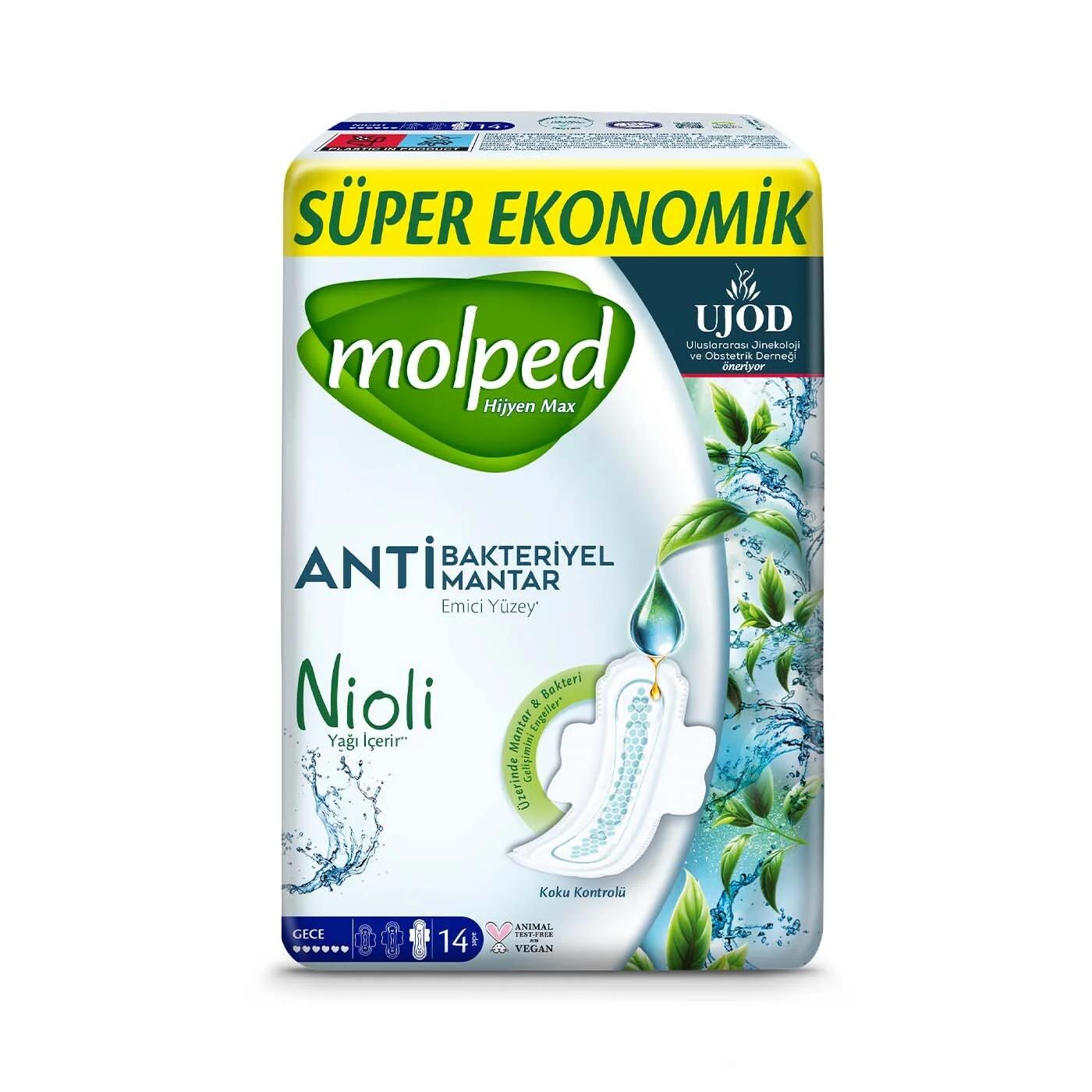 Molped Hygiene Max Night Sanitary Pads for Leak Protection 14 Count