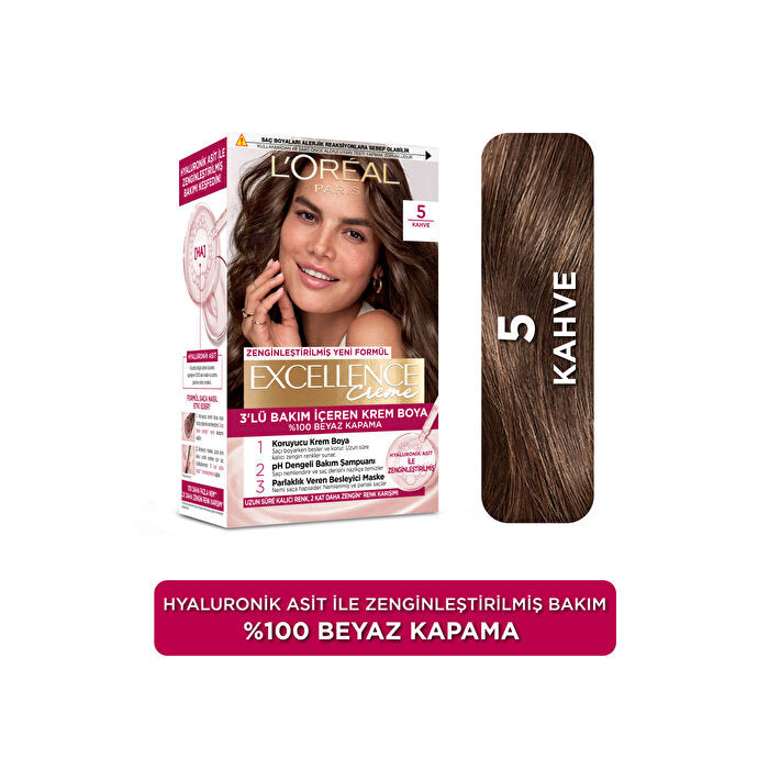 L&#39;Oréal Paris Excellence Crème Hair Color 5 Brown - 100% Gray Coverage | Rich Color