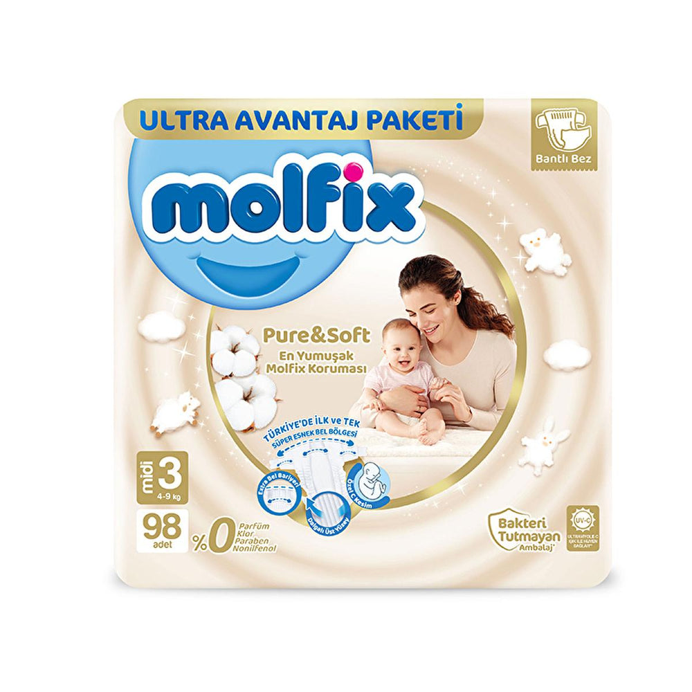 Molfix Pure & Soft: Gentle Protection Baby Diapers - 98 Count, Soft, Hypoallergenic, Chemical-Free for Sensitive Skin Molfix Pure & Soft Diapers: Gentle, Hypoallergenic Protection baby diapers, infant diapers, toddler diapers, sensitive skin diapers, hypoallergenic diapers, chemical free diapers, paraben free diapers, chlorine free diapers, soft baby diapers, Molfix diapers, diapers, baby, infant, toddler, sensitive skin, hypoallergenic, chemical free, paraben free, chlorine free, soft, Molfix, baby care, d