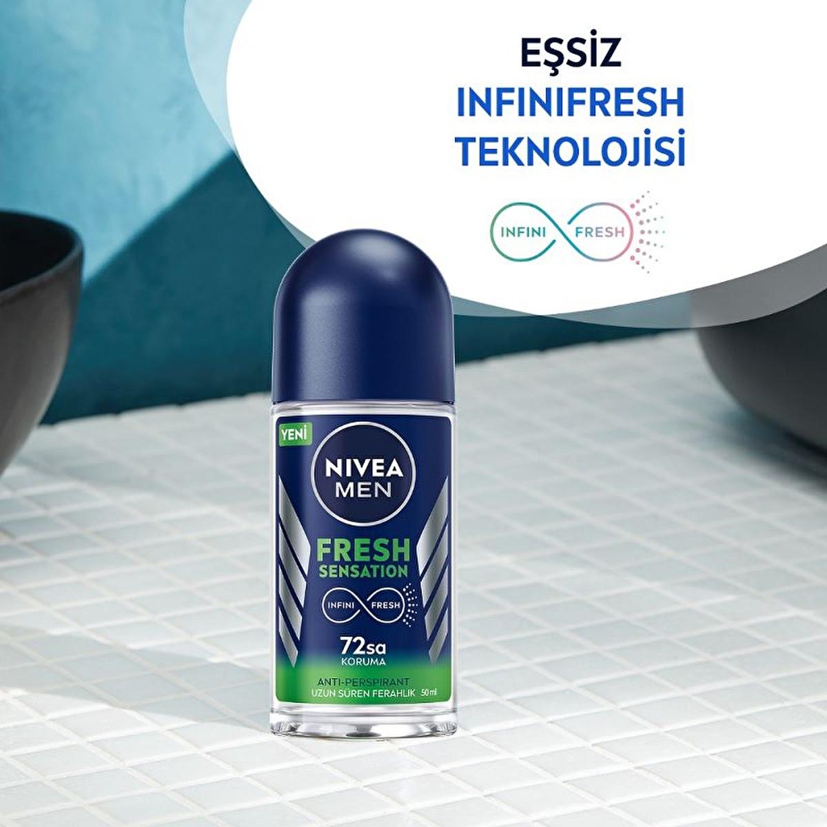 NIVEA Men Fresh Sensation Roll-On Deodorant for Men - 72 Hour Protection, Long Lasting Freshness, Dermatologically Tested, Alcohol Free NIVEA Men Fresh Sensation Deodorant - 72 Hour Protection NIVEA Men Fresh Sensation Deodorant, Roll-On Deodorant for Men, Long-lasting Antiperspirant Protection, Dermatologically Tested Deodorant, Alcohol-Free Deodorant, Men's Grooming, Personal Care, Deodorant, Antiperspirant, Freshness, Confidence, Sensitive Skin, Daily Hygiene