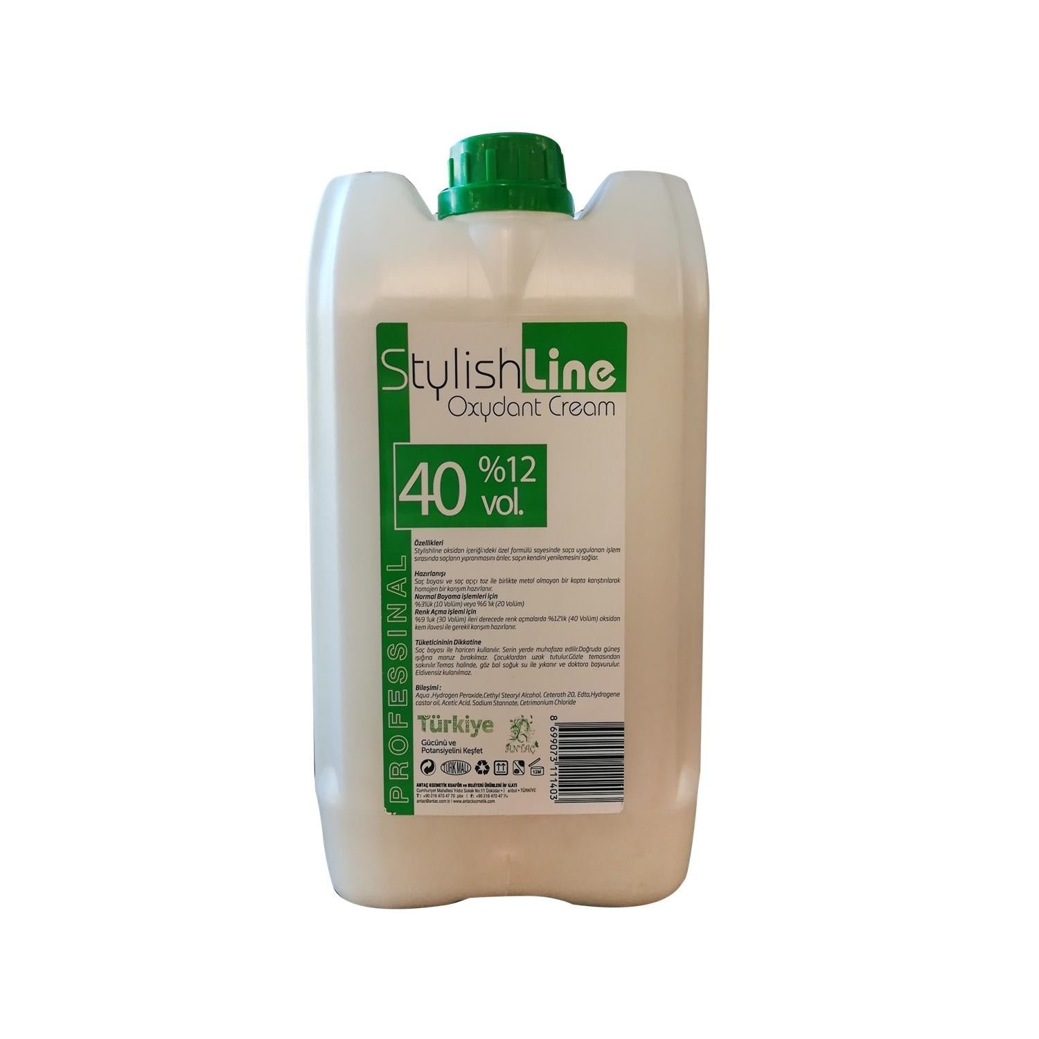 Stylish Line Hair Oxidizer Cream 40 Volume Developer, 12% Concentration - 5000 ml Large Volume for Hair Coloring & Bleaching Stylish Line 40 Volum Hair Oxidizer Cream - 5000 ml hair oxidizer cream, 40 volume developer, 12% hair developer, large volume hair care, Stylish Line Oksidan Krem, hair coloring, hair bleaching, professional hair care, hair lightening, cream developer, bulk hair products