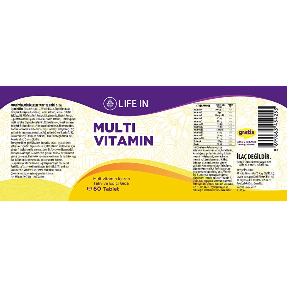 Life In Multivitamin Tablet - Essential Vitamins for Overall Health & Wellness - Supports Immune Function & Energy Levels Multivitamin Tablet for Overall Health & Wellness multivitamin, dietary supplement, vitamin C, vitamin A, vitamin D, B vitamins, immune support, energy supplement, health and wellness, nutritional supplement, adults, children over 11, dietary health, immune function, energy levels, overall health