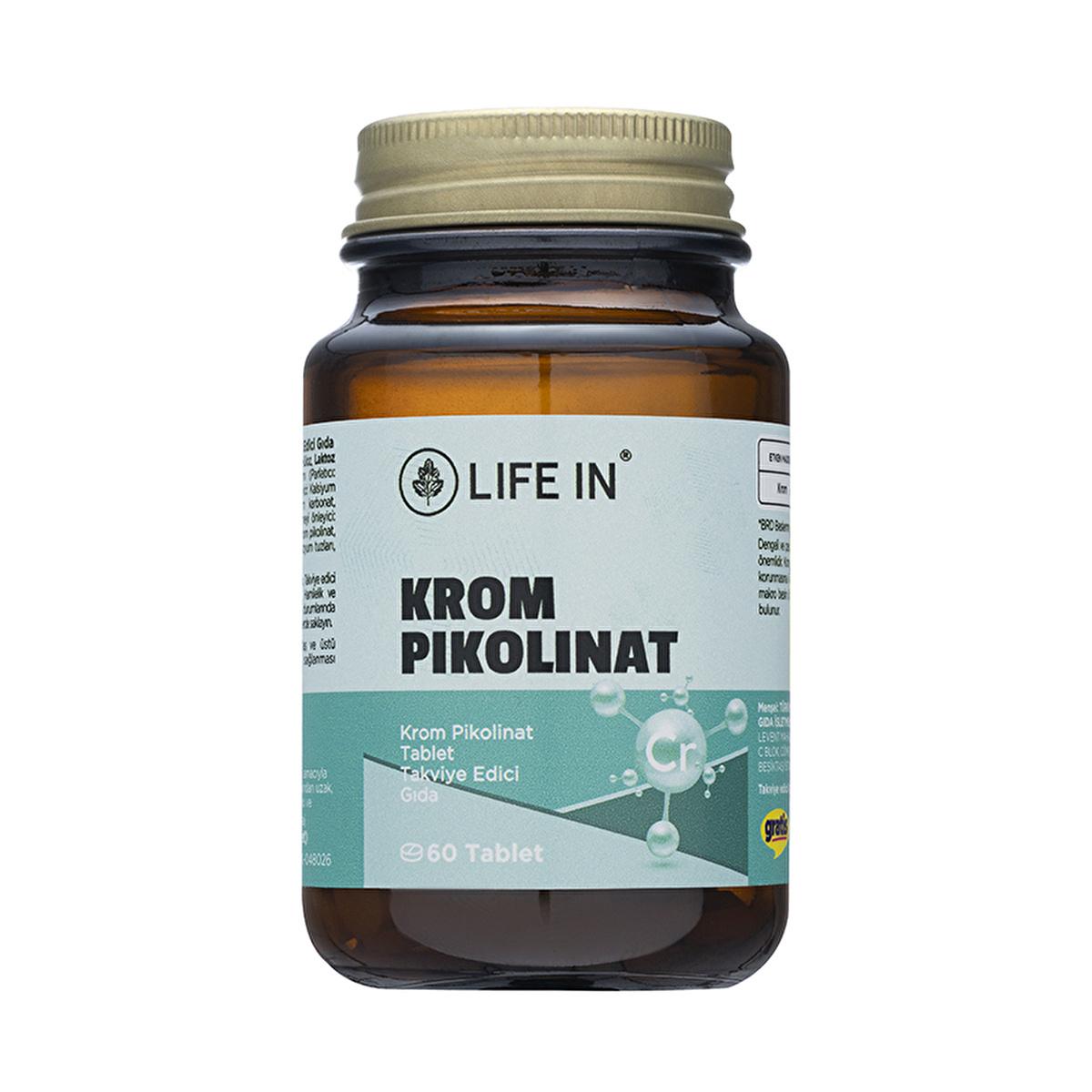 Life In Krom Pikolinat Chromium Picolinate Supplement for Macro Nutrient Metabolism - 60 Tablets Life In Krom Pikolinat - Chromium Picolinate Supplement Chromium Picolinate supplement, Dietary supplement for macro nutrient metabolism, Krom Pikolinat 60 Tablet, Life In Krom Pikolinat, Nutritional supplement for adults and children over 11, dietary supplement, nutritional supplement, health supplement, chromium picolinate, macro nutrient metabolism, family supplementation, health and wellness