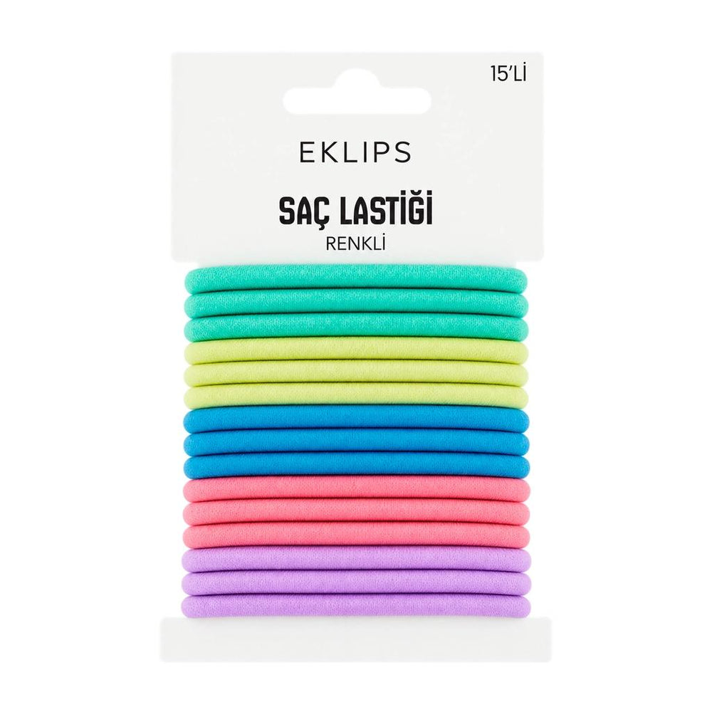 Eklips 15-Piece Soft Colored Rubber Hair Ties