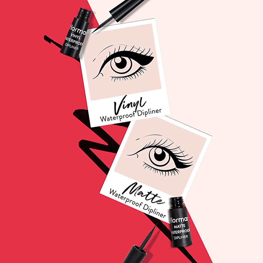 Flormar Waterproof Eyeliner - Black, Liquid, Long-Lasting, Intense Pigment, Fine Felt-Tip Applicator - Eyeliner