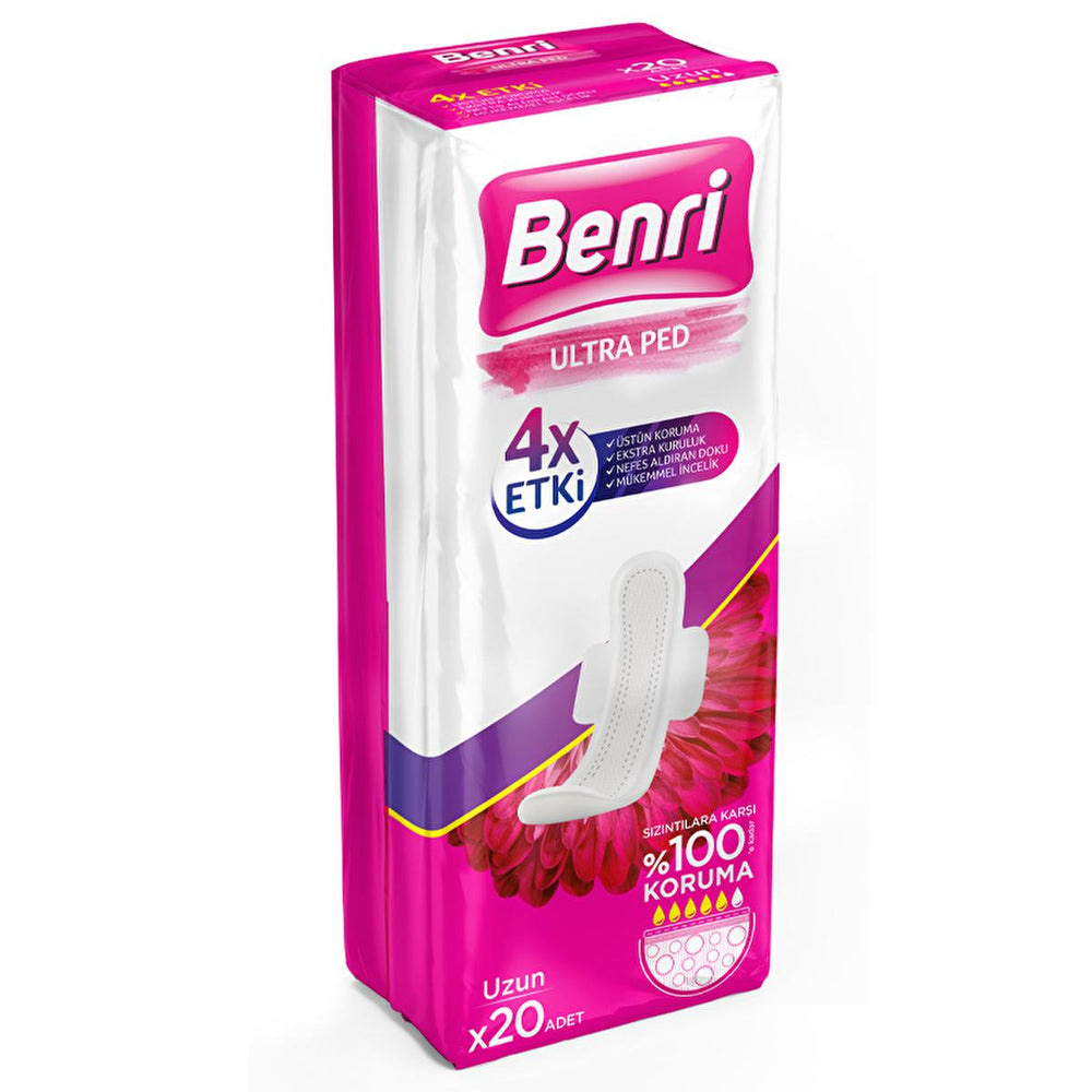 Benri Long Sanitary Pads Multi-Pack (20 Units) - Comfortable & Reliable Menstrual Hygiene - Hygiene Products
