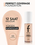 Flormar Perfect Coverage Foundation 105 Porcelain Ivory: Flawless Finish, 12-Hour Wear, and SPF 15 Protection Flormar Foundation: Perfect Coverage, Long Lasting & SPF 15 full coverage foundation, long lasting foundation, foundation with almond oil, foundation with SPF, makeup for all skin types, Flormar foundation, flawless finish foundation, porcelain ivory foundation, 12 hour foundation, liquid foundation, makeup, cosmetics, beauty, skincare, almond oil, olive oil, SPF 15, even skin tone, blemish coverage