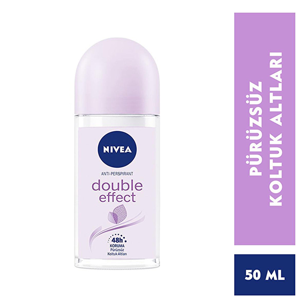 Nivea Double Effect Women's Deodorant Roll-On - 48-Hour Anti-Perspirant Protection, Alcohol-Free, Natural - Deodorant