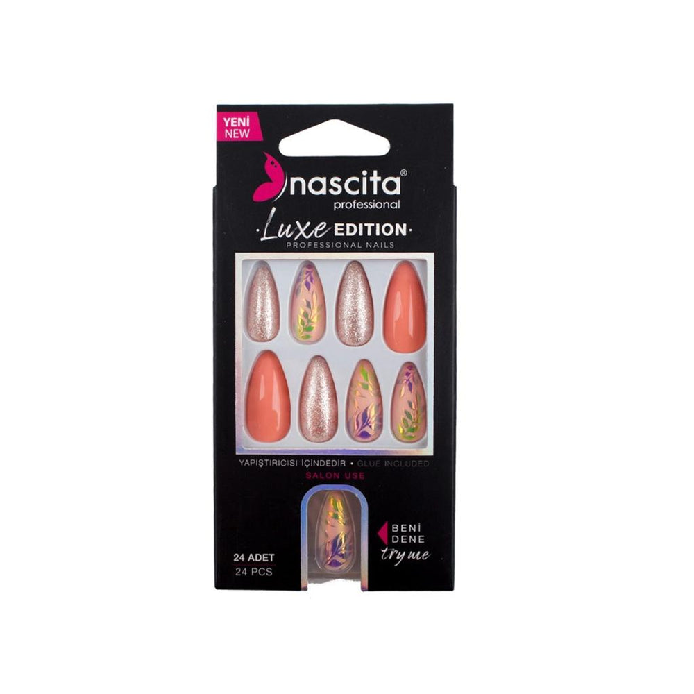 Nascita Luxe Almond Orange Press-On Nails with Glossy Finish, 24 pcs