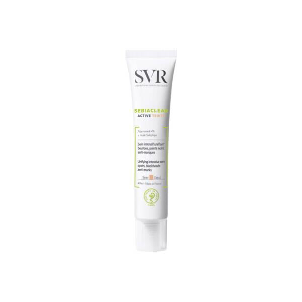 SVR Sebiaclear Active Teinte tube, SVR Sebiaclear Active Teinte application, SVR Sebiaclear Active Teinte packaging SVR Sebiaclear Active Teinte - Acne Care Cream | 40ml SVR Sebiaclear Active Teinte - Acne Care Cream | 40ml svr, acne-care, skin-care, oily-skin, tinted-cream, hypoallergenic, non-comedogenic, salicylic-acid, 40ml, ai-generated