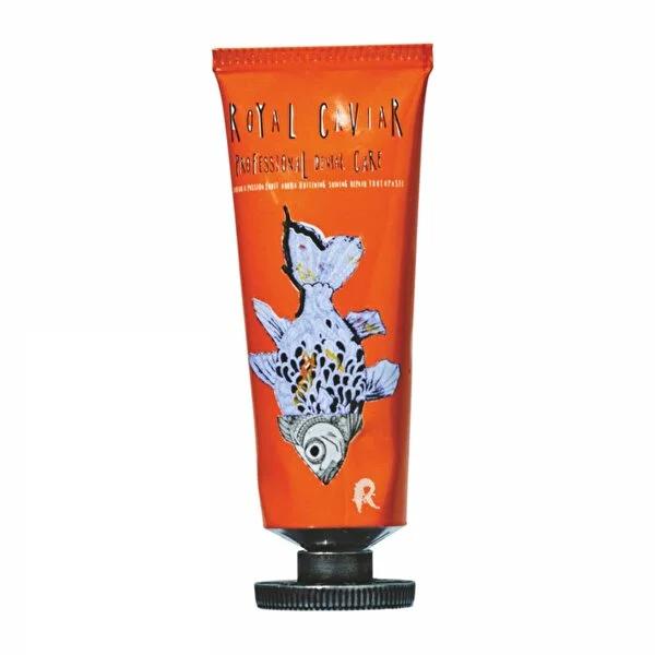 Royal Caviar Whitening Toothpaste with Passion Fruit Flavor - 75ml Royal Caviar Whitening Toothpaste - Luxurious Oral Care whitening toothpaste, toothpaste with caviar extract, passion fruit flavored toothpaste, menthol toothpaste, oral care products, luxurious oral care, premium toothpaste, teeth whitening, fresh breath, caviar extract, passion fruit, menthol, oral hygiene, dental care