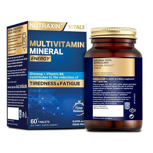 nutraxin multivitamin mineral energy tablets front view, nutraxin multivitamin mineral energy tablets back view Nutraxin Multivitamin Mineral Energy - 60 Tablets Nutraxin Multivitamin Energy - 60 Tablets nutraxin, multivitamin, energy, vitamins-and-minerals, health-supplement, fitness, healthy-living, busy-professionals, wellness, ai-generated