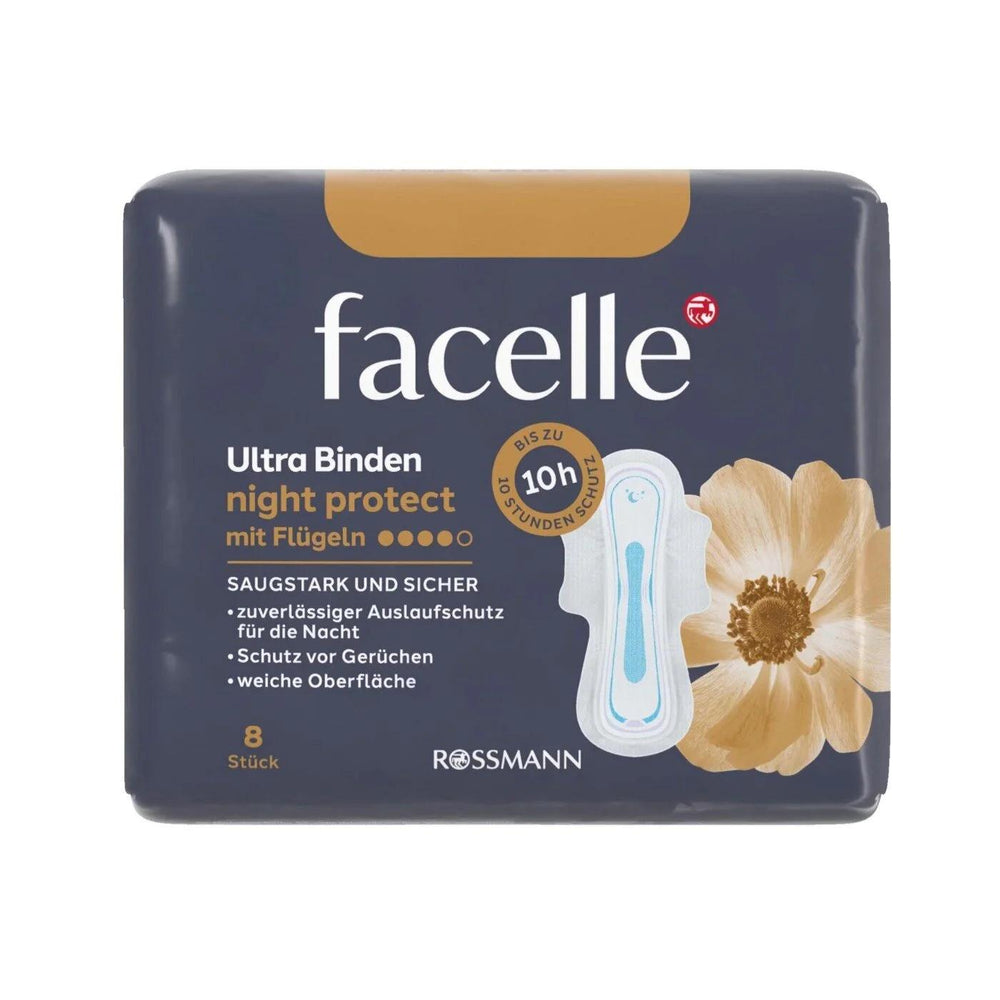 Facelle Ultra Night Pads with Wings for Extra Protection 8-Pack