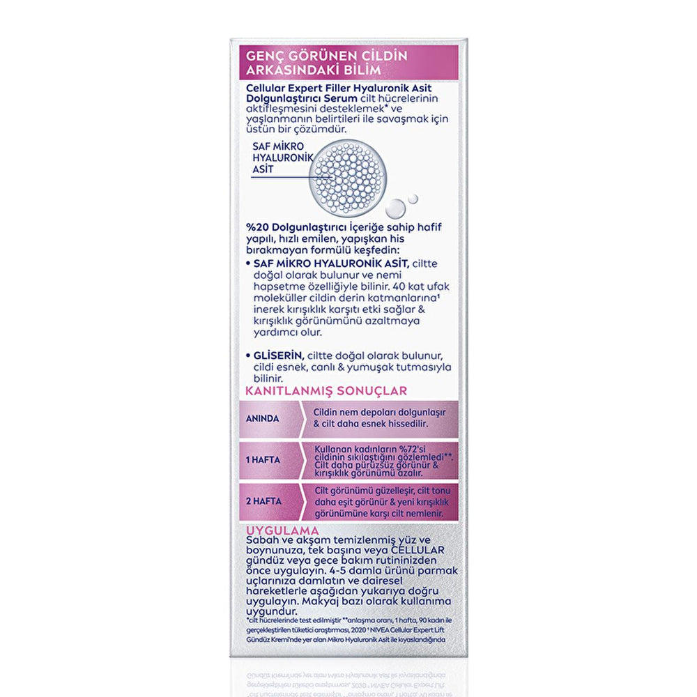 NIVEA Anti-Aging Facial Serum - Cellular Expert Filler Hyaluronic Acid Plumping Serum for Wrinkles, Hydration, - Face Serum