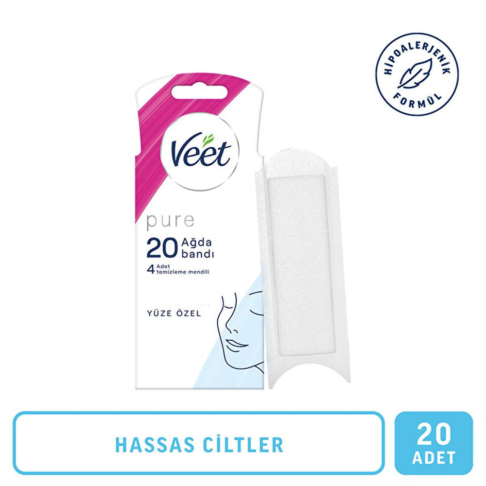 Veet Pure Facial Wax Strips for Sensitive Skin - Hypoallergenic Hair Removal for Face, Easy-Gelwax Technology, 20 - view 3