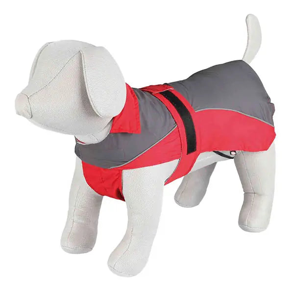Trixie Dog Raincoat with Hood and Reflective Strips, Size M 50cm, Red/Grey