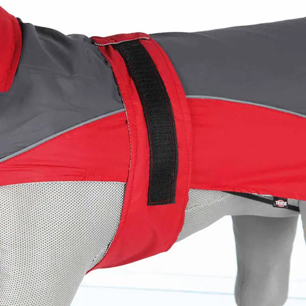 Trixie Dog Raincoat with Hood and Reflective Strips, Size M 50cm, Red/Grey