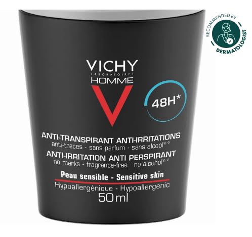 Vichy Mineral Deodorant Roll-On - Anti Transpirant Protection for Sensitive Skin, 48 Hours, 1.69 fl oz