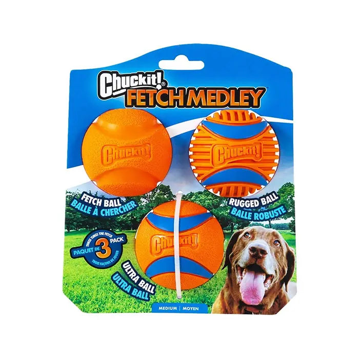 Chuckit Fetch Medley Dog Toy Balls 3-Pack Variety Set
