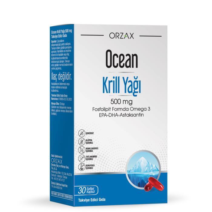 Ocean Krill Oil Supplement - 500 mg Omega-3 Fatty Acids, EPA DHA, Antioxidant Astaxanthin - Dietary - Vitamin & Supplement