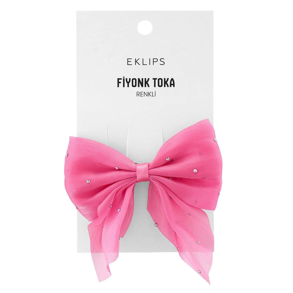 Eklips Pink Rhinestone Bow Hair Clip for Elegant Styling