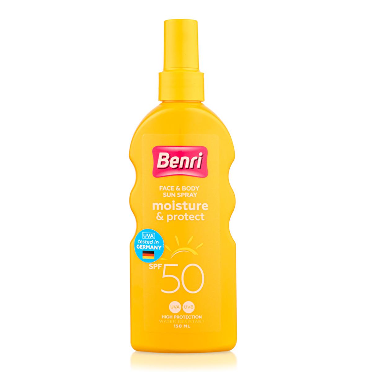 Benri 50 SPF Sunscreen Spray: Broad Spectrum UVA/UVB Protection, Water Resistant, Protects Sensitive Skin, 150ml Benri 50 SPF Sunscreen: Protect Sensitive Skin from UVA/UVB Rays sunscreen spray, 50 SPF sunscreen, sensitive skin sunscreen, water resistant sunscreen, UVA UVB protection, high SPF sunscreen, sun protection spray, broad spectrum sunscreen, sunscreen, sun protection, sensitive skin, UVA protection, UVB protection, water resistant, sun spray, SPF 50, skin care, summer essentials, beach essentials,