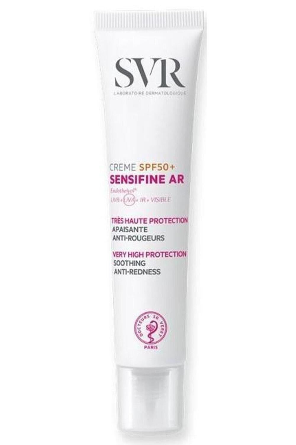 svr sensifine ar soothing care cream with spf50+, 40ml packaging of svr sensifine cream, application of svr sensifine ar soothing care cream SVR Sensifine AR Soothing Care Cream - SPF50+ | 40ml SVR Sensifine AR Cream SPF50+ | 40ml svr, sensifine, soothing-care-cream, spf50, sensitive-skin, sun-protection, moisturizer, skin-care, daily-use, ai-generated