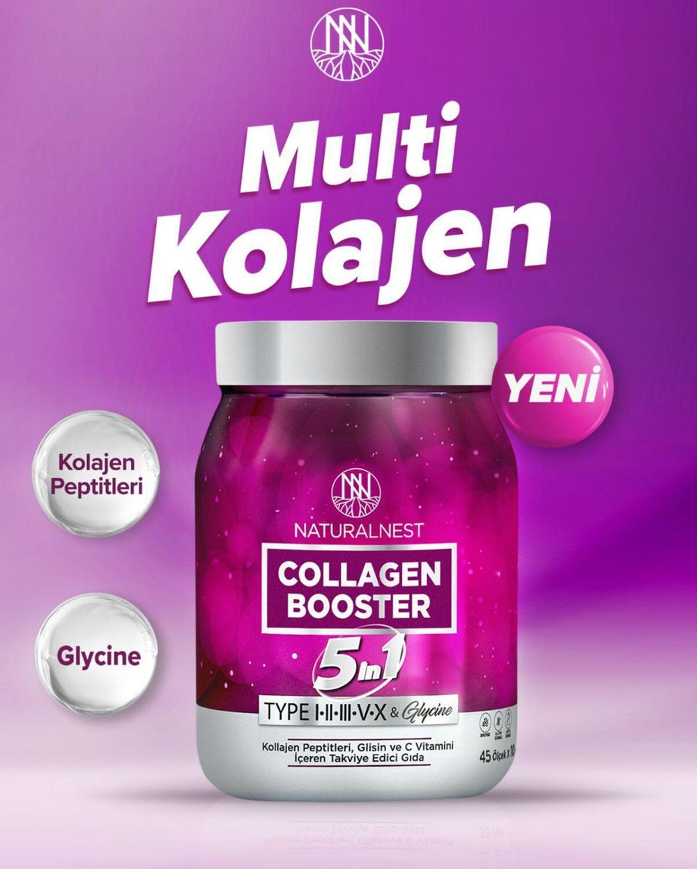 NaturalNest 5 in 1 Collagen Supplement for Skin & Hair - 450g Collagen Booster - Face Serum
