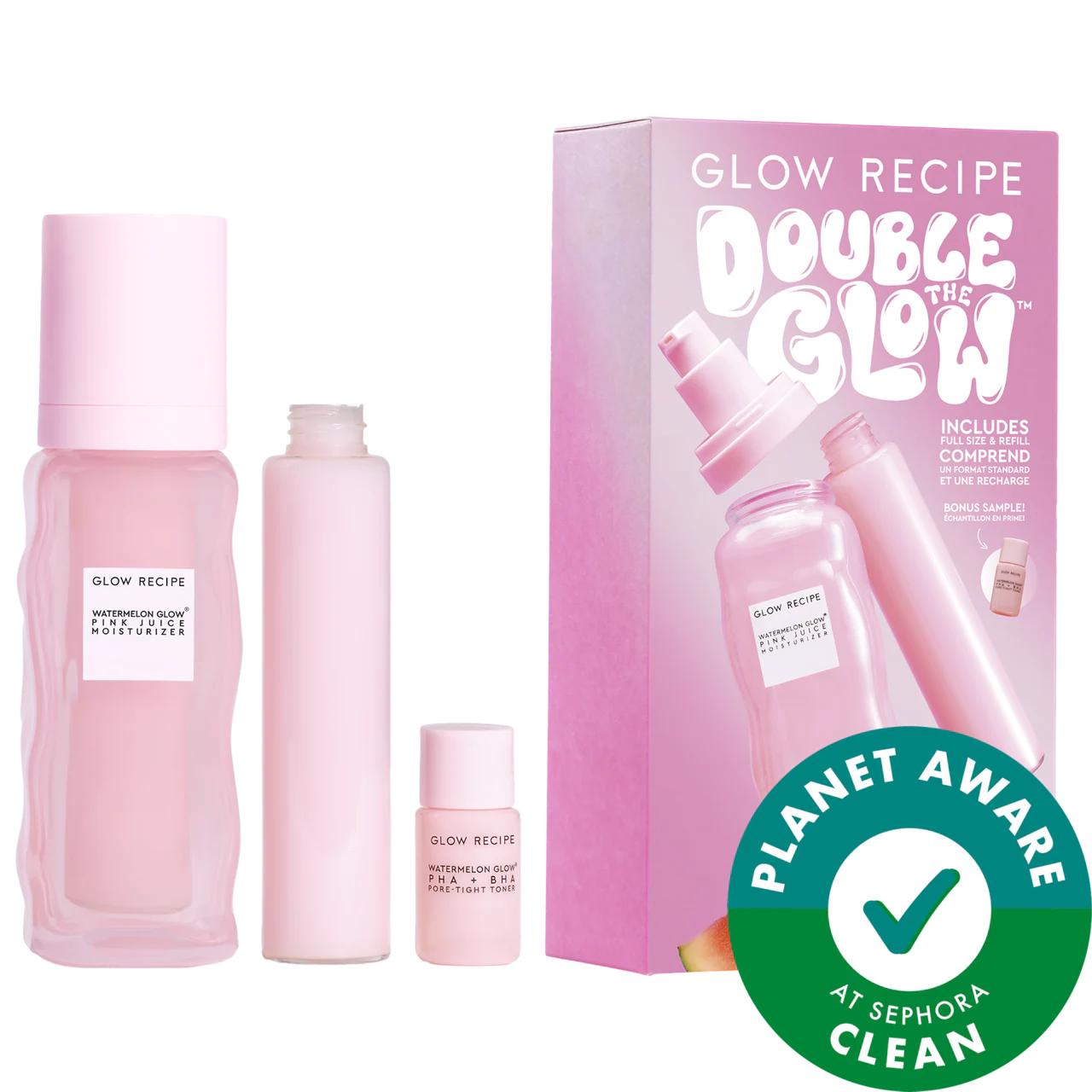 Glow Recipe: Double the Glow Oil-Free Gel Moisturizer Set - Hydrate, Soothe, and Radiate Skin with Watermelon & Hyaluronic Acid Glow Recipe Oil-Free Moisturizer Set: Hydrate & Radiate Skin oil-free moisturizer, gel moisturizer, hydrating moisturizer, vegan skincare, cruelty-free skincare, watermelon extract skincare, hyaluronic acid moisturizer, pore-tightening toner, refillable moisturizer, glow recipe, Skincare, moisturizer, hydration, soothing, radiance, watermelon extract, hyaluronic acid, glycerin, oil